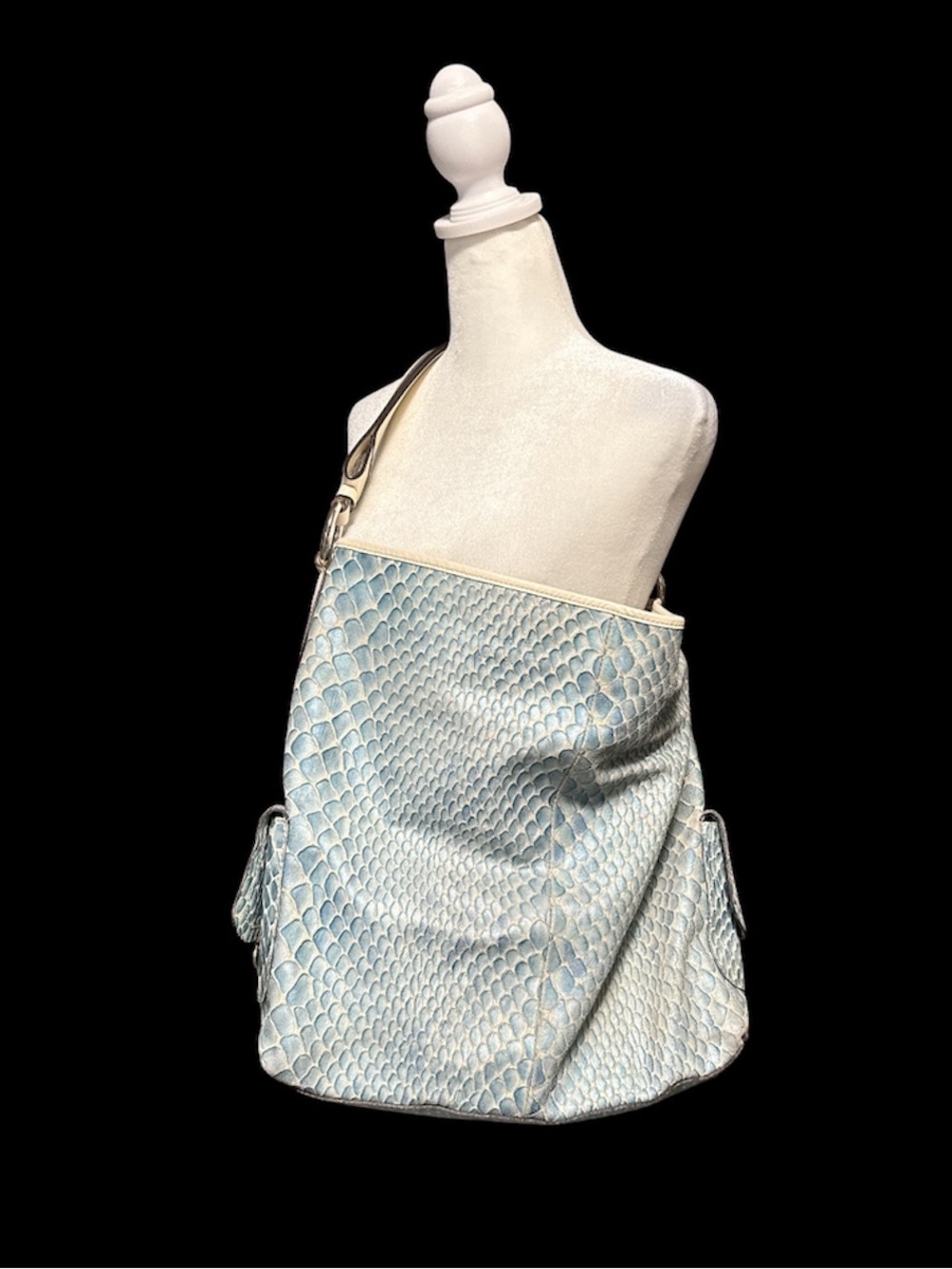 Cavalcanti Leather Blue Python-Embossed Shoulder Bag